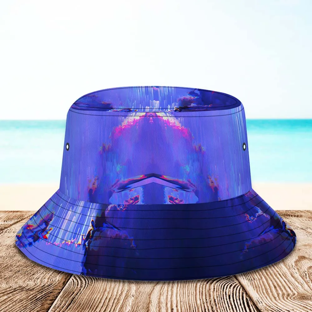 Custom Photo Bucket Hat Unisex Personalised Face Hiking Beach Sports Hats Purple Abstract Texture