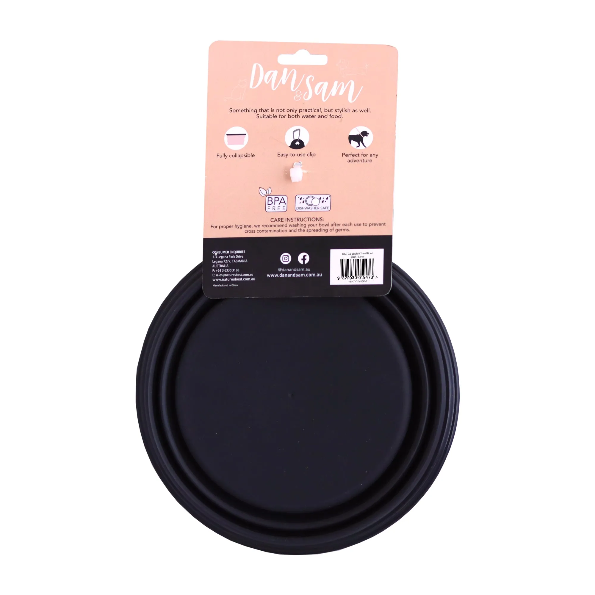 Dan & Sam - Collapsible Travel Bowl Black (Large)