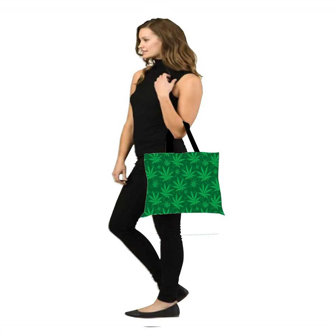 Designer Tote Bag With Zip Beach Gym Travel Bags -  Happy Green Leaves