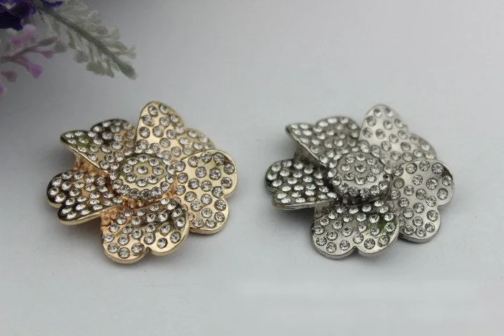 Diamonds Flower Purse Label 1/10pcs Bag Hardware Charm Silver Gold Handmade Purse Handbag Making Metal Decoration 42mm Wholesale Supplies