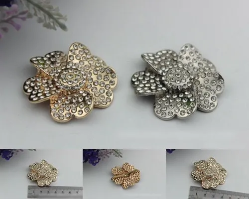 Diamonds Flower Purse Label 1/10pcs Bag Hardware Charm Silver Gold Handmade Purse Handbag Making Metal Decoration 42mm Wholesale Supplies