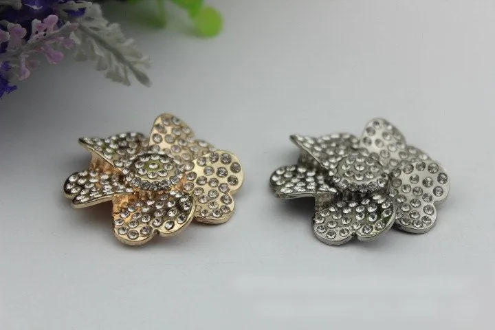 Diamonds Flower Purse Label 1/10pcs Bag Hardware Charm Silver Gold Handmade Purse Handbag Making Metal Decoration 42mm Wholesale Supplies