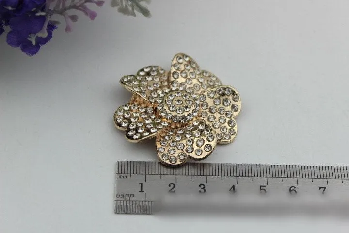 Diamonds Flower Purse Label 1/10pcs Bag Hardware Charm Silver Gold Handmade Purse Handbag Making Metal Decoration 42mm Wholesale Supplies