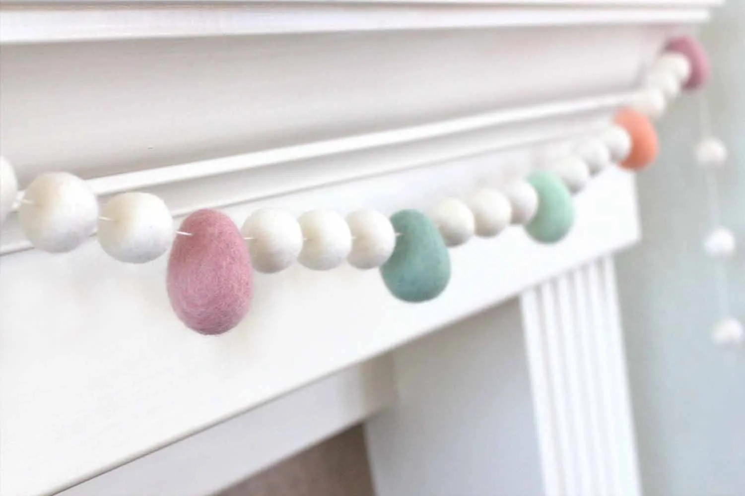 Easter Egg Garland- White Felt Balls & Blush Pink, Teal, Seafoam, Peach Eggs