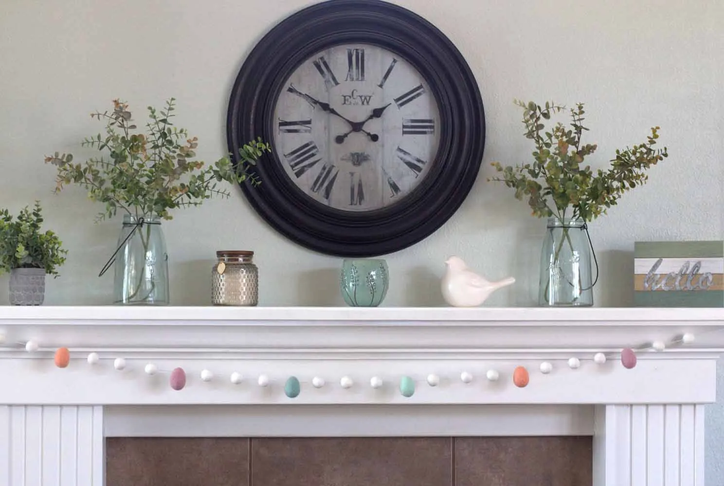 Easter Egg Garland- White Felt Balls & Blush Pink, Teal, Seafoam, Peach Eggs