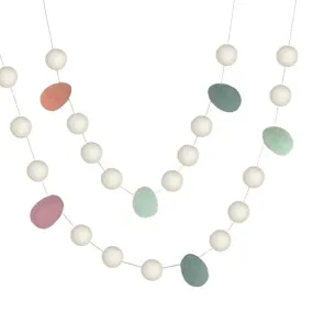 Easter Egg Garland- White Felt Balls & Blush Pink, Teal, Seafoam, Peach Eggs