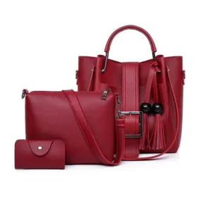 Elegant Stylish Lady Handbag With Fringes Wine Red