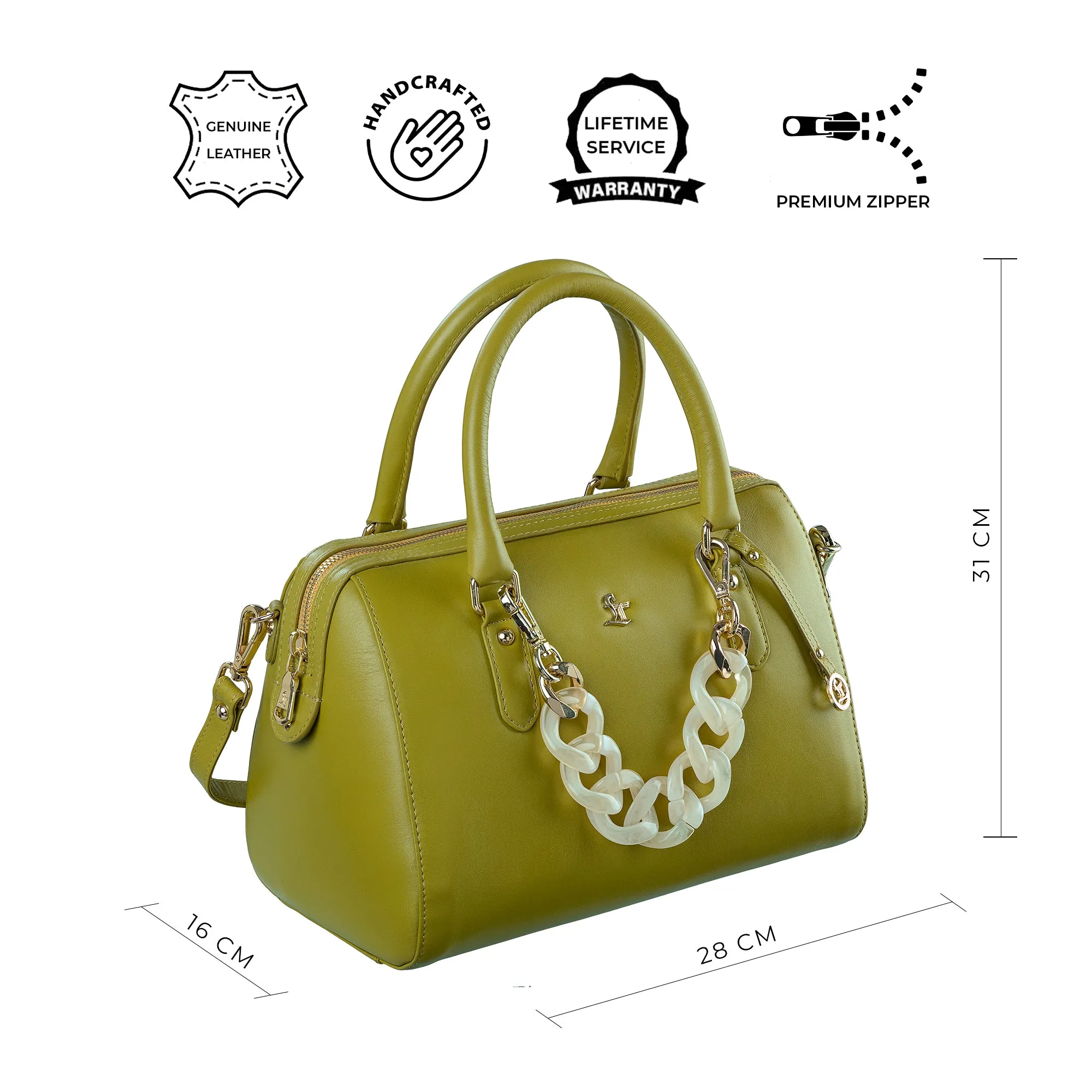 Enna - Sling Bag | Leather Handbag For Women |  Genuine Leather Ladies Bag | Color: Lemon Green