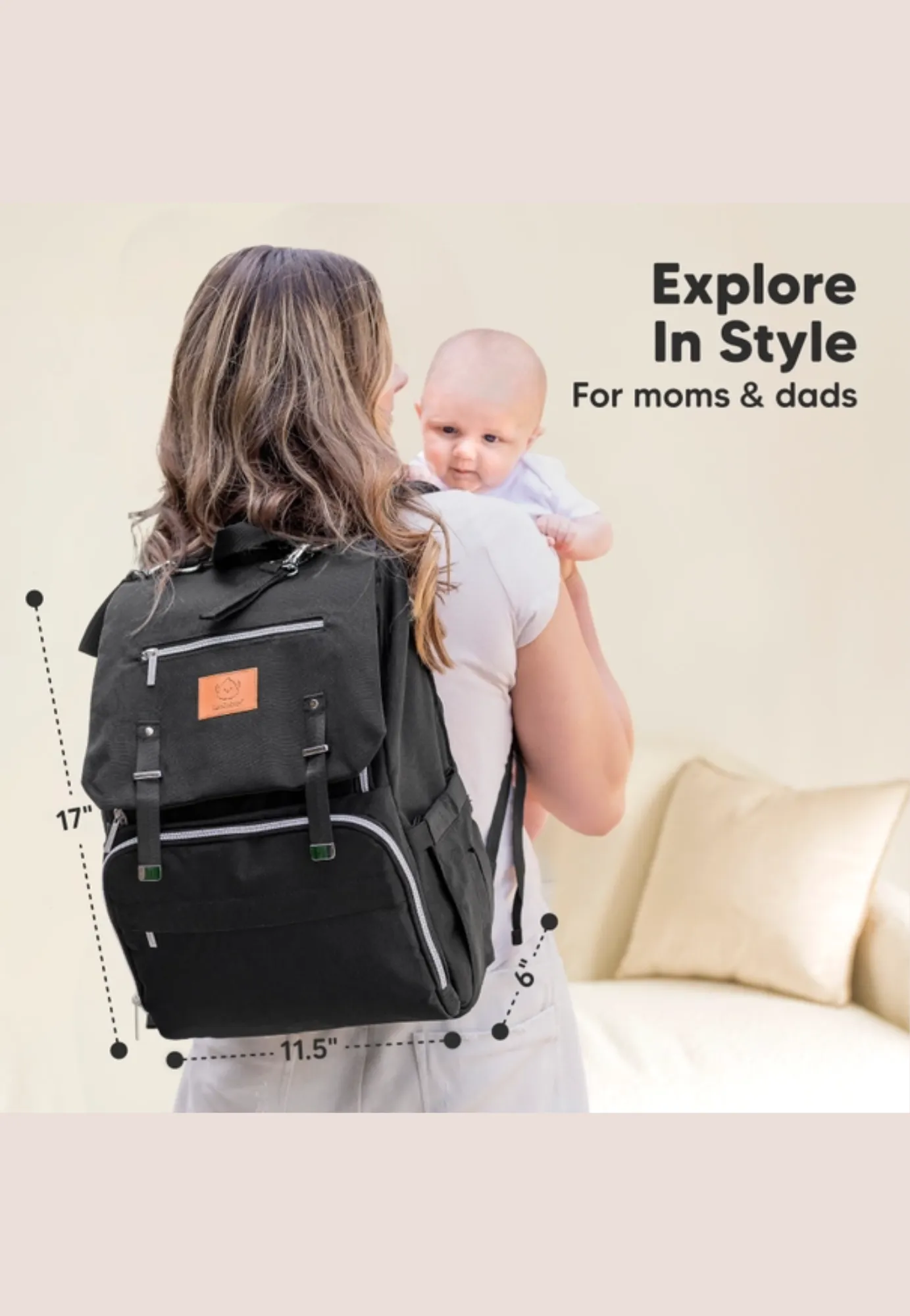 Explorer Diaper Bag Backpack with Changing Pad and Stroller Straps