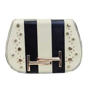 Fashionable Hit Colour and Metal Design Crossbody Bag For Women - White And Black