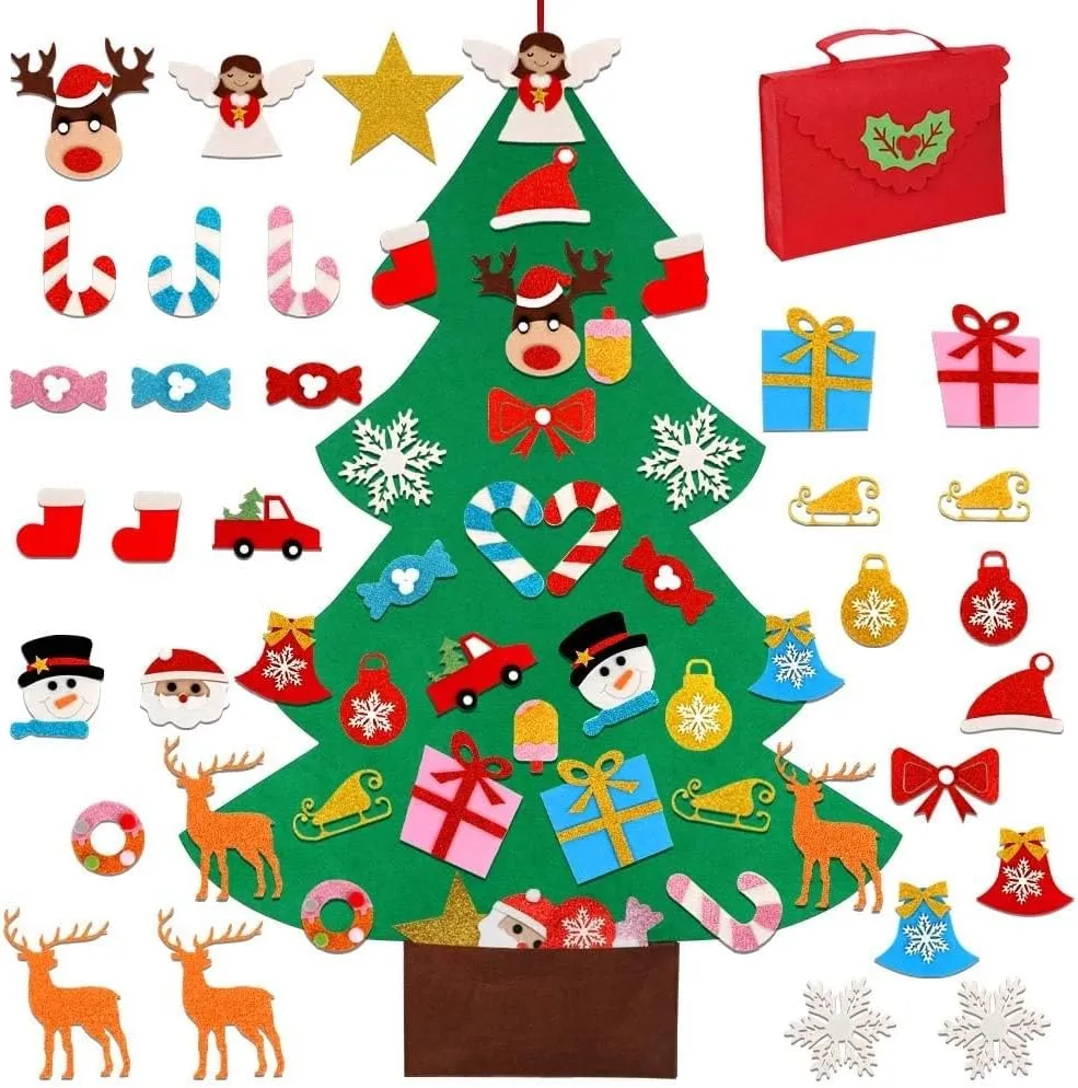 Felt Christmas Tree for Kids with Glitter Ornaments - 3ft