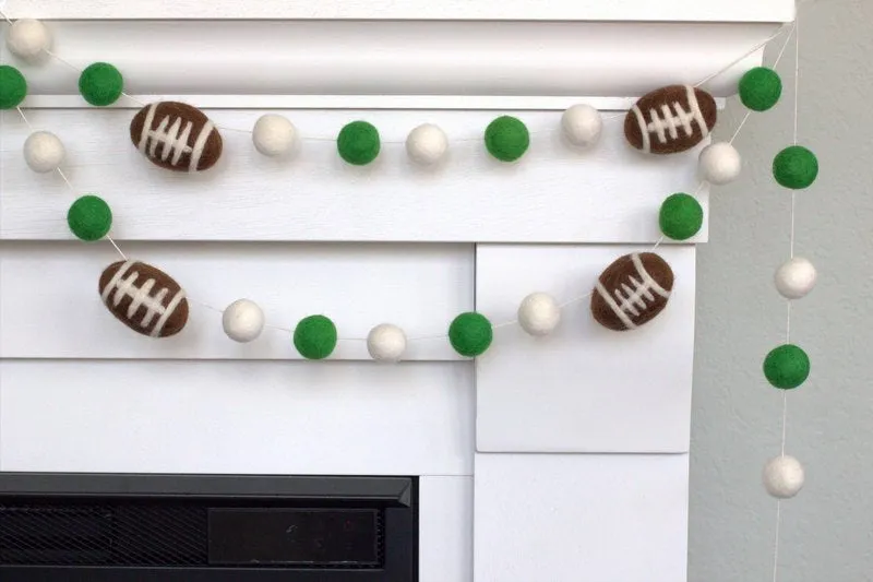 Felt Football Garland- Green & White