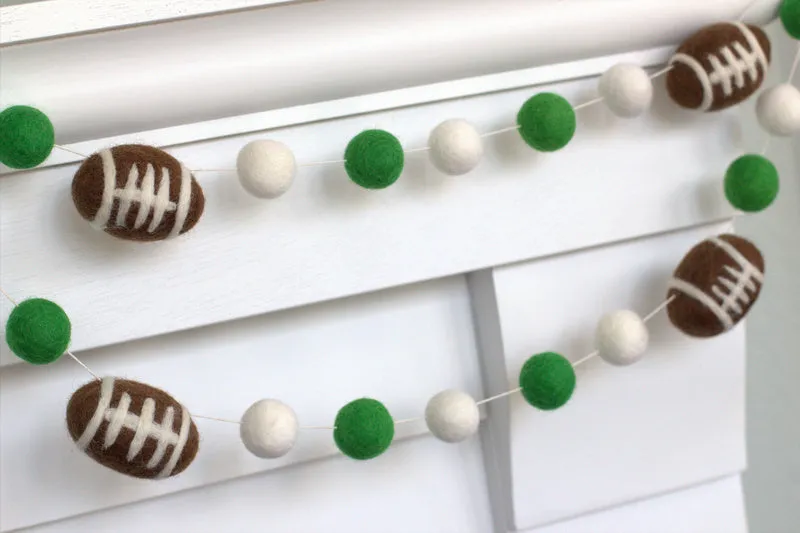 Felt Football Garland- Green & White