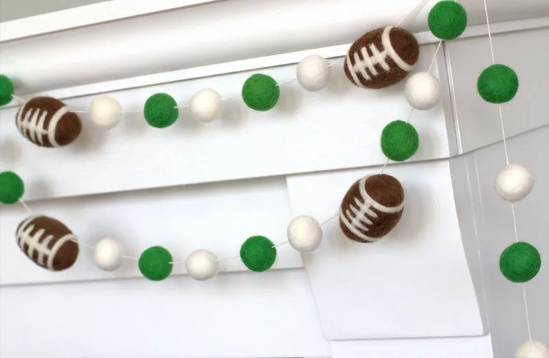 Felt Football Garland- Green & White