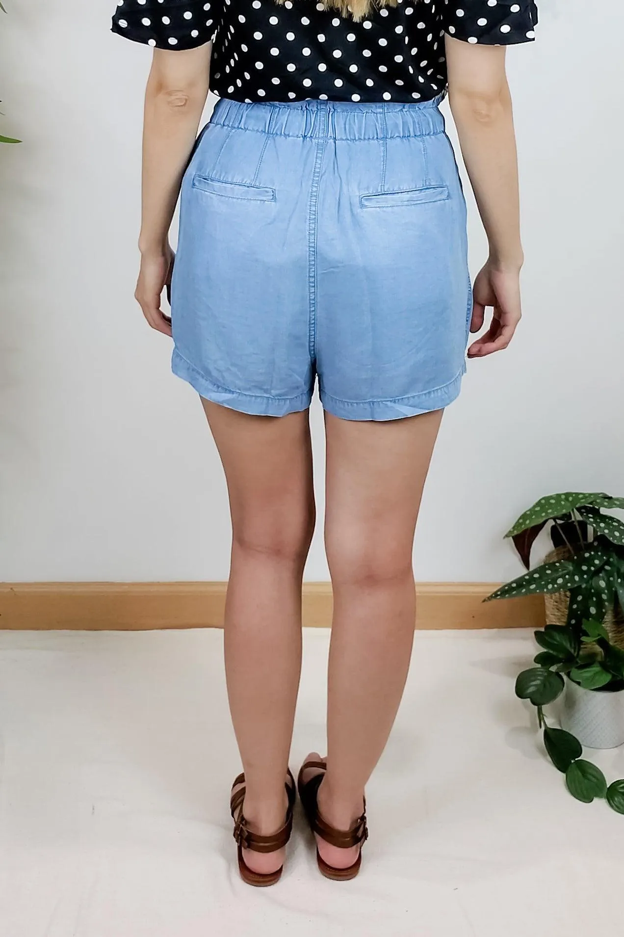 FINAL SALE -  Chambray Drawstring Paper Bag Shorts