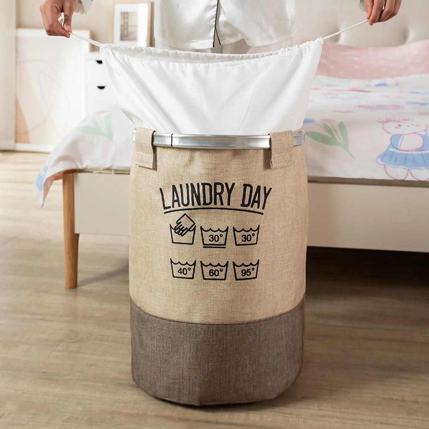 Foldable Laundry Hamper Basket Bag with Drawstring Closure