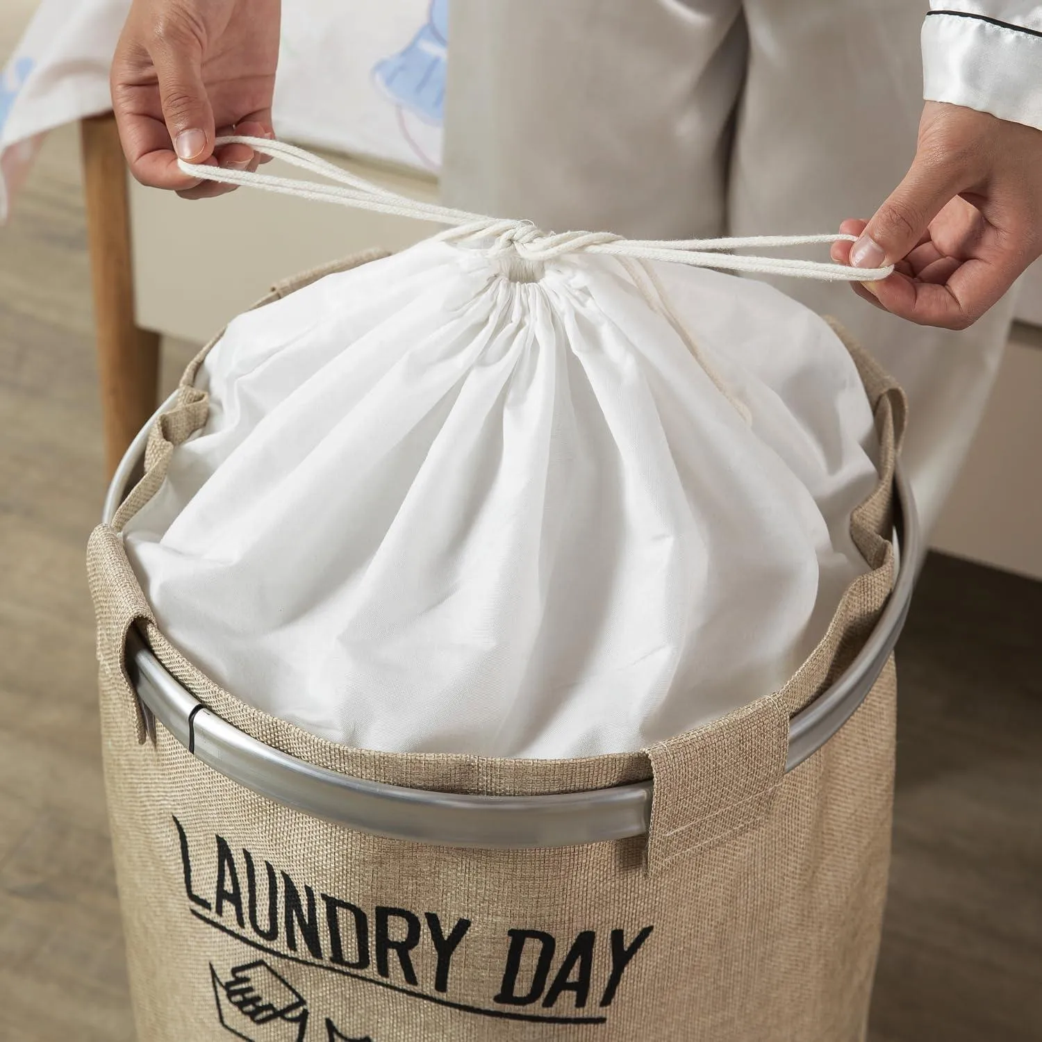 Foldable Laundry Hamper Basket Bag with Drawstring Closure