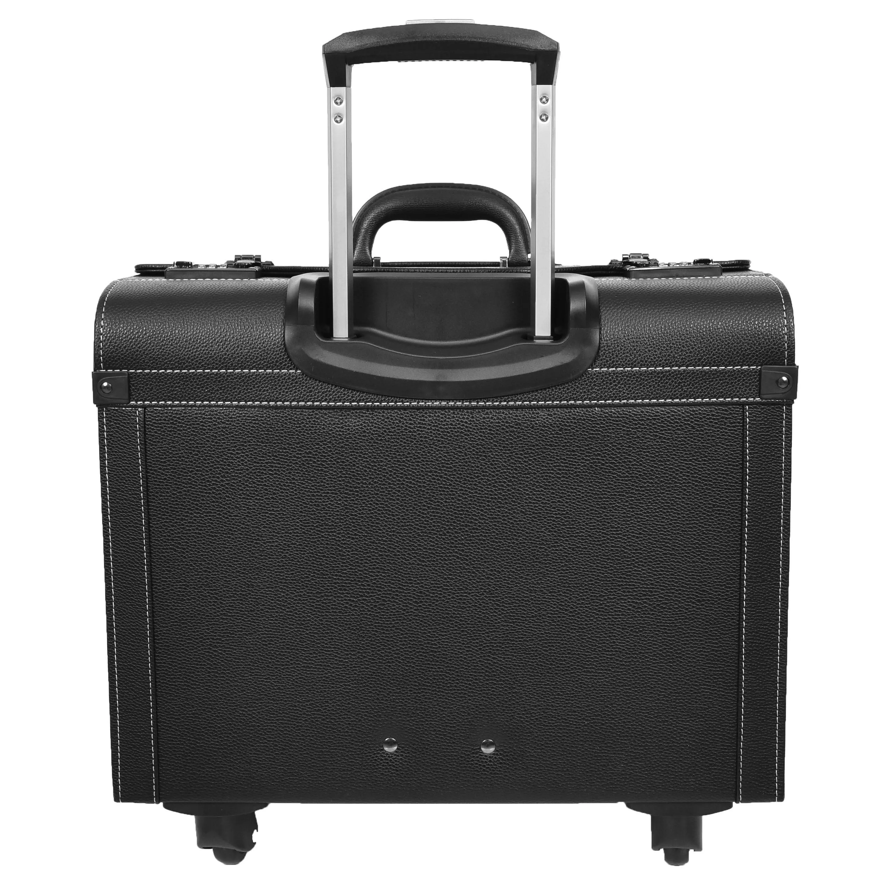 Four Wheel Pilot Case Faux Leather Cabin Bag Commander Black