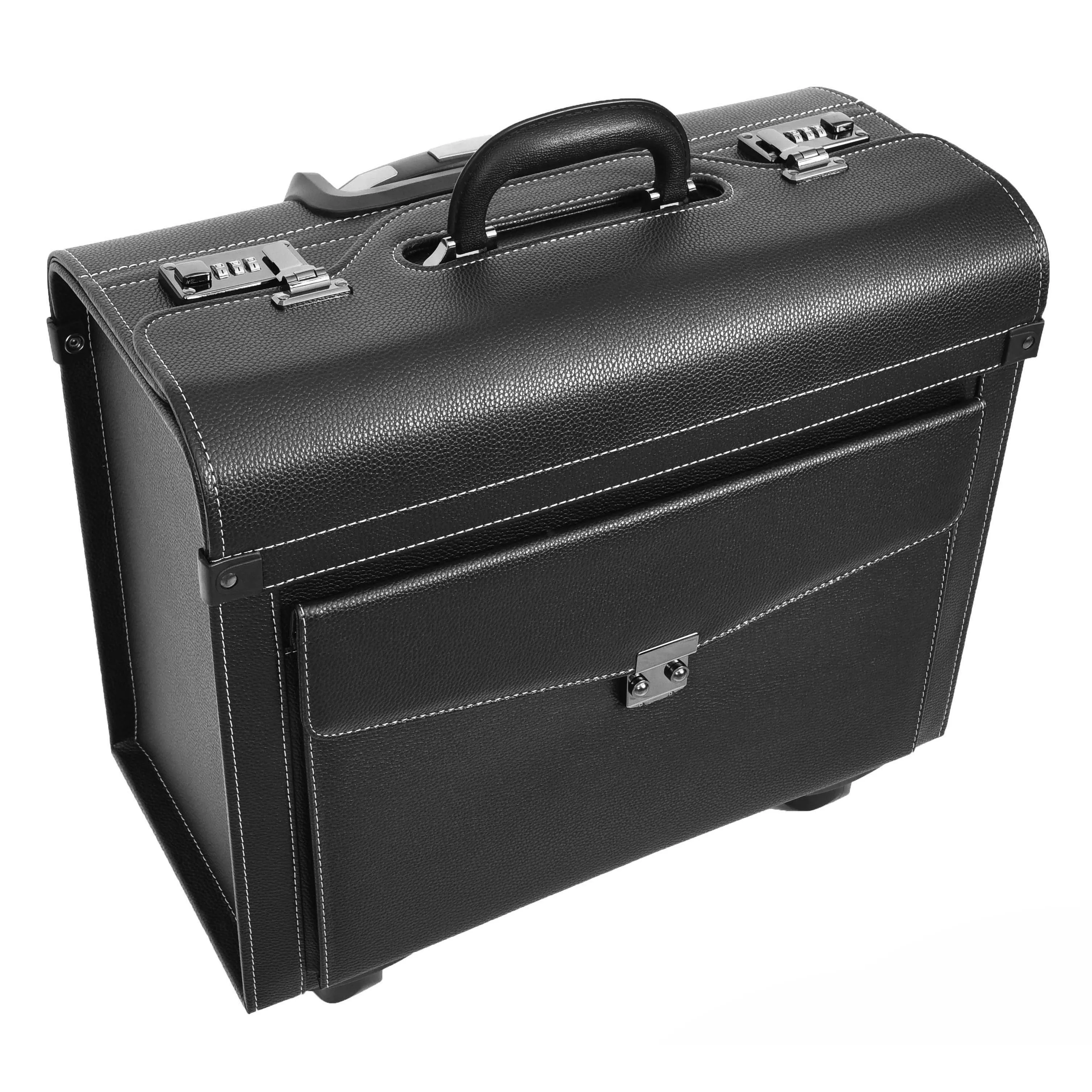 Four Wheel Pilot Case Faux Leather Cabin Bag Commander Black