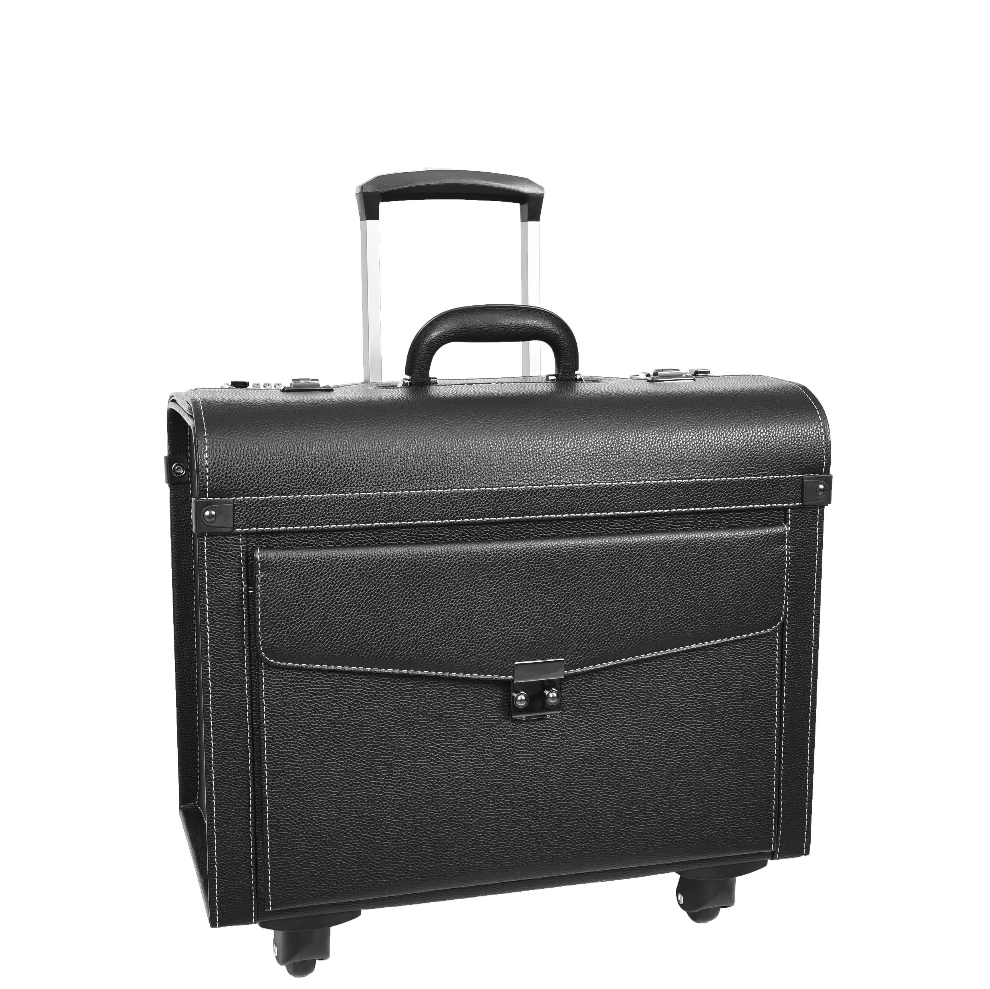 Four Wheel Pilot Case Faux Leather Cabin Bag Commander Black