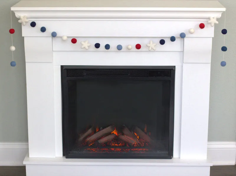 Fourth of July Felt Ball & Star Garland- Red, Shades of Blue