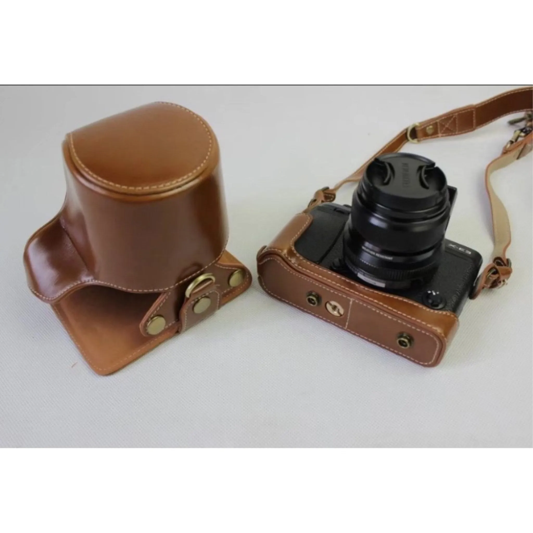 Fujifilm X-E3 leather protective case plus strap - Brown