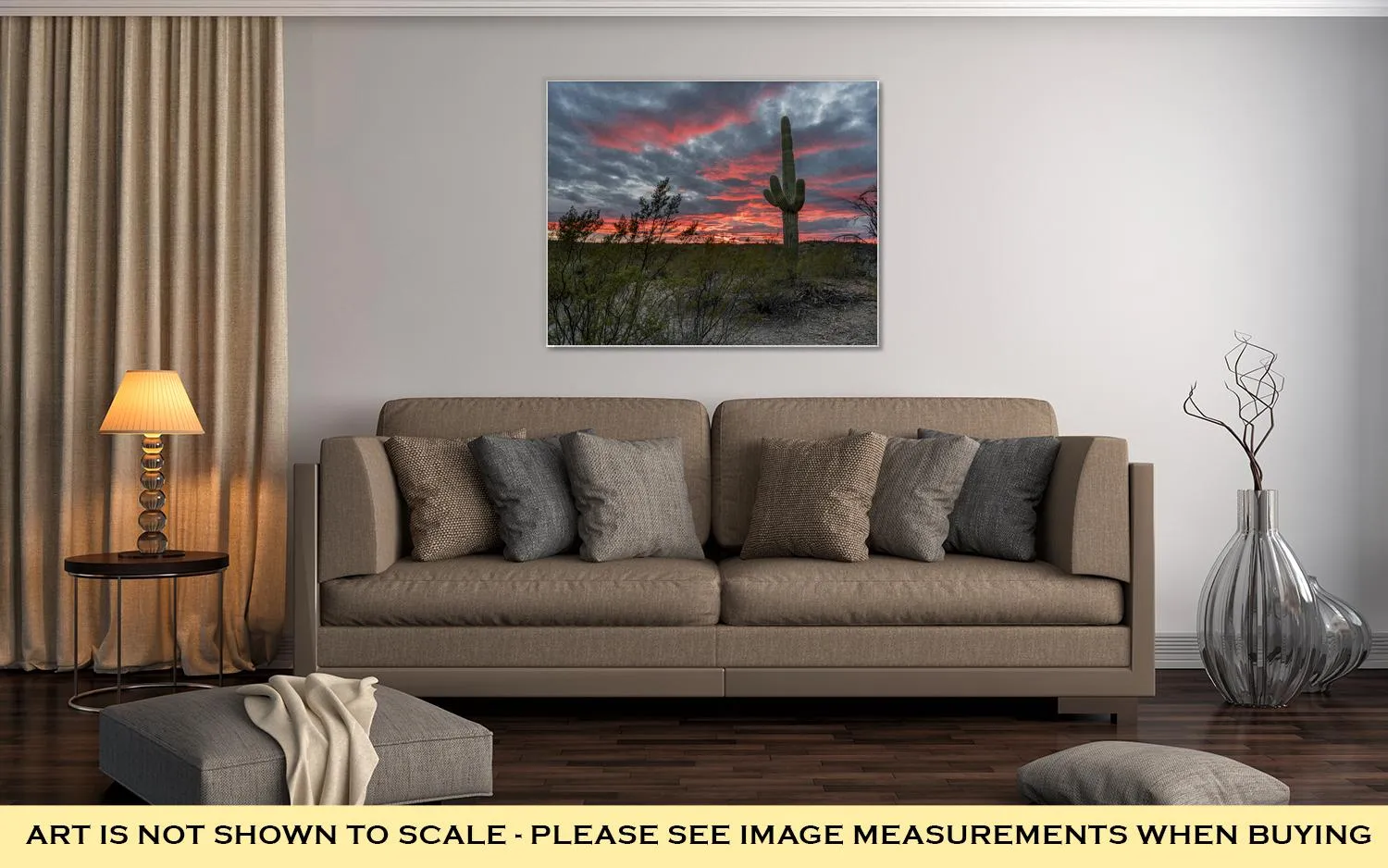 Gallery Wrapped Canvas, Saguaro Cacti Stand Against Setting Sun Near Tucson Arizona