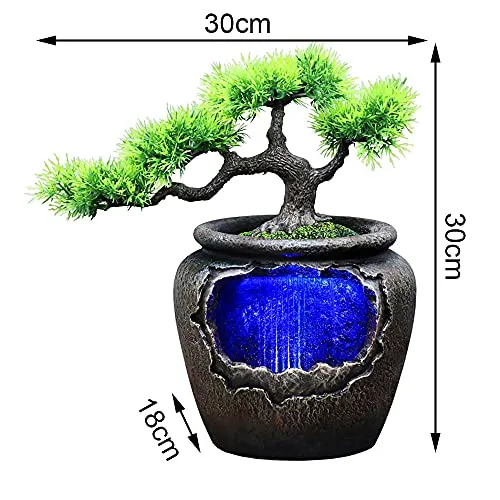 Gdrasuya10 Rockery Water Fountain, Resin Indoor Feng Shui LED Water Sound Desktop Decor for Living Room, Bedroom, Office