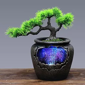 Gdrasuya10 Rockery Water Fountain, Resin Indoor Feng Shui LED Water Sound Desktop Decor for Living Room, Bedroom, Office