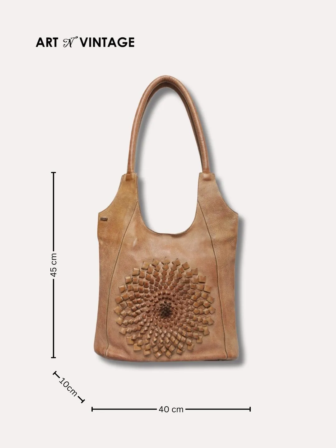 Glory: Top Handle Tan Tote With 3D Ombre Flower