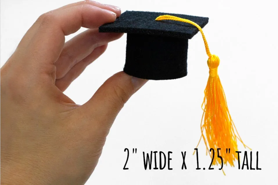 Graduation Cap Felt Garland- Red Black White with GOLD tassels