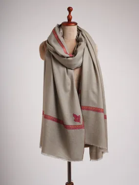 Grey Handloomed Kashmiri XL Pashmina Embroidered Shawl