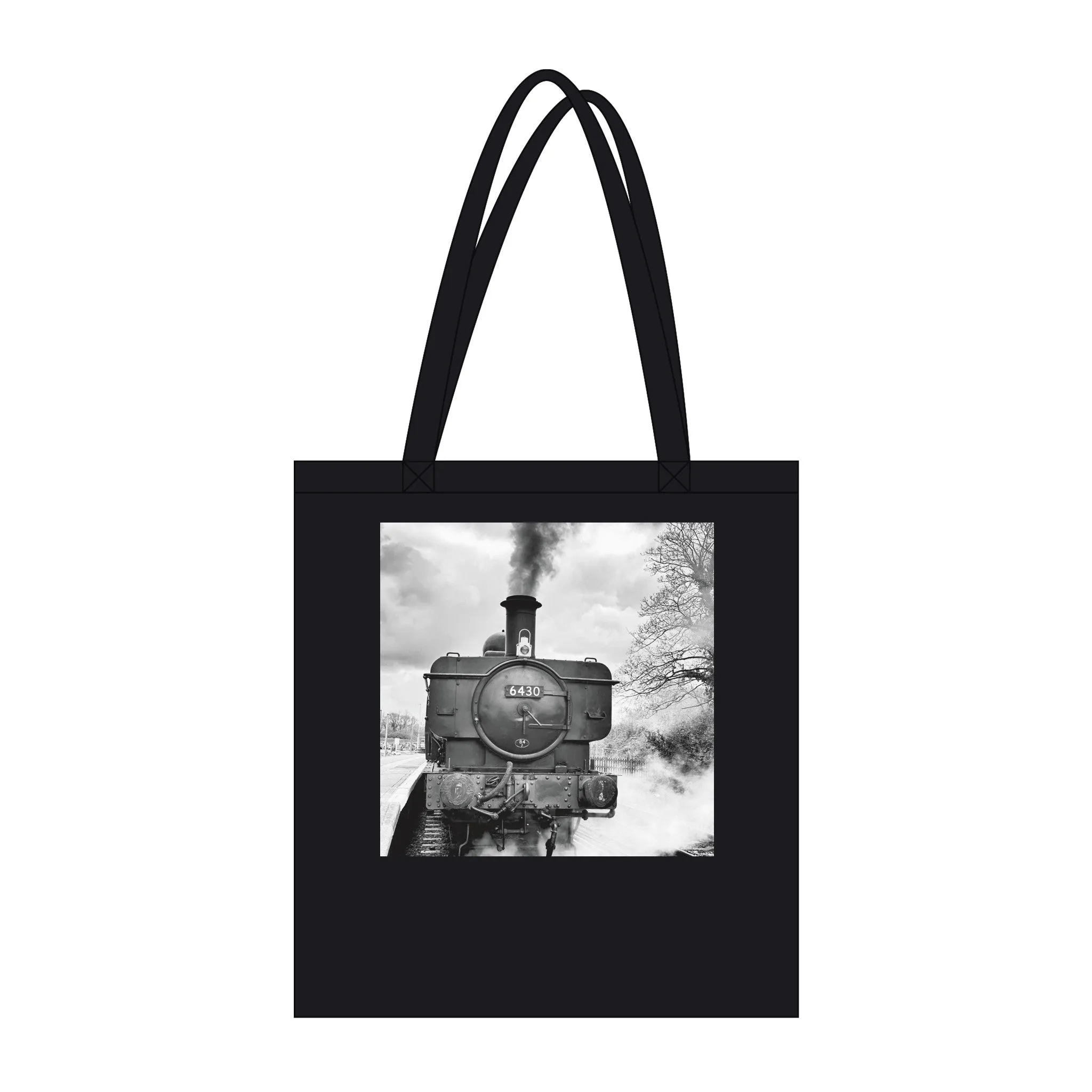 Gwilli Express Steam Train B&W  Organic Long Handles Tote Bag | SOL'S Stockholm 04091