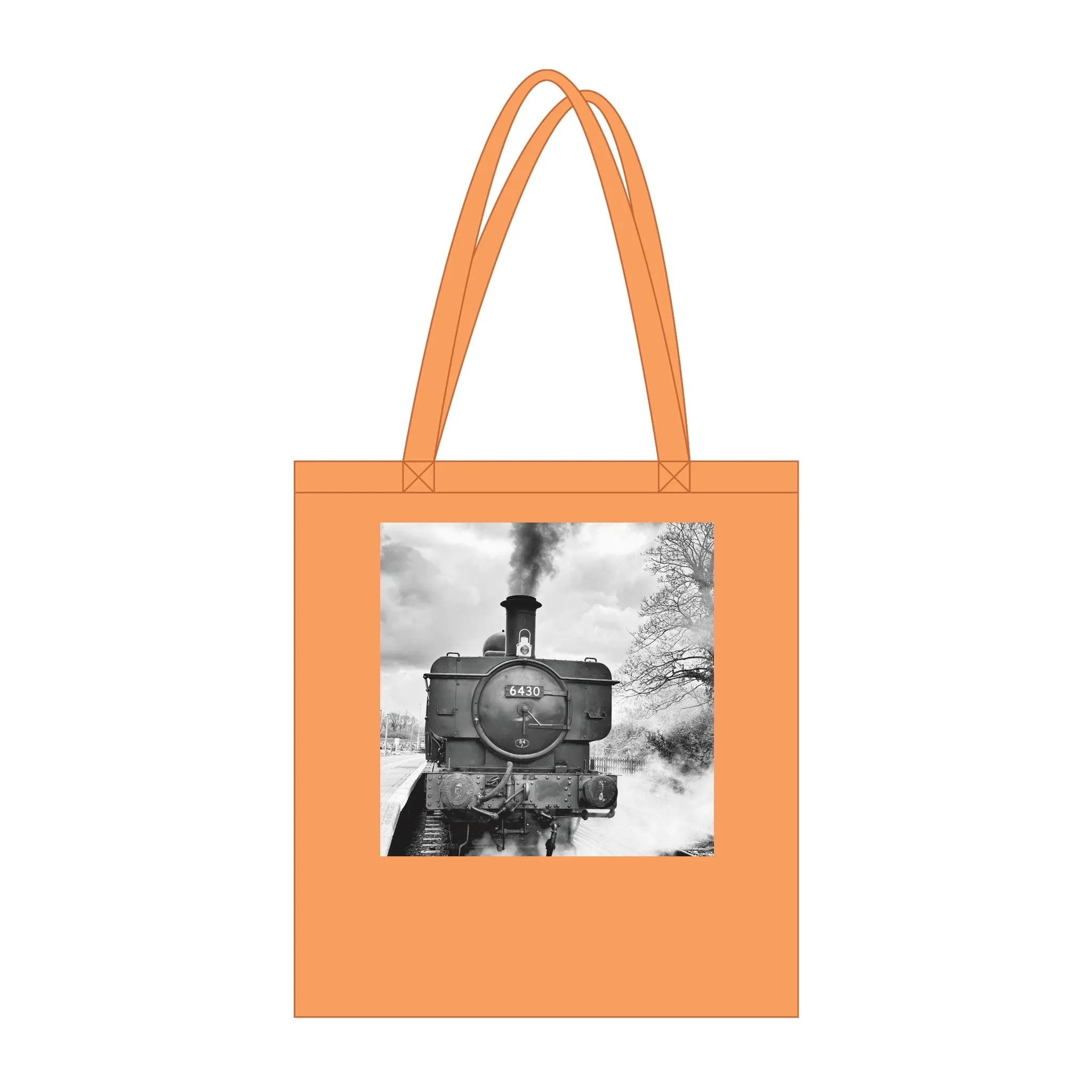 Gwilli Express Steam Train B&W  Organic Long Handles Tote Bag | SOL'S Stockholm 04091