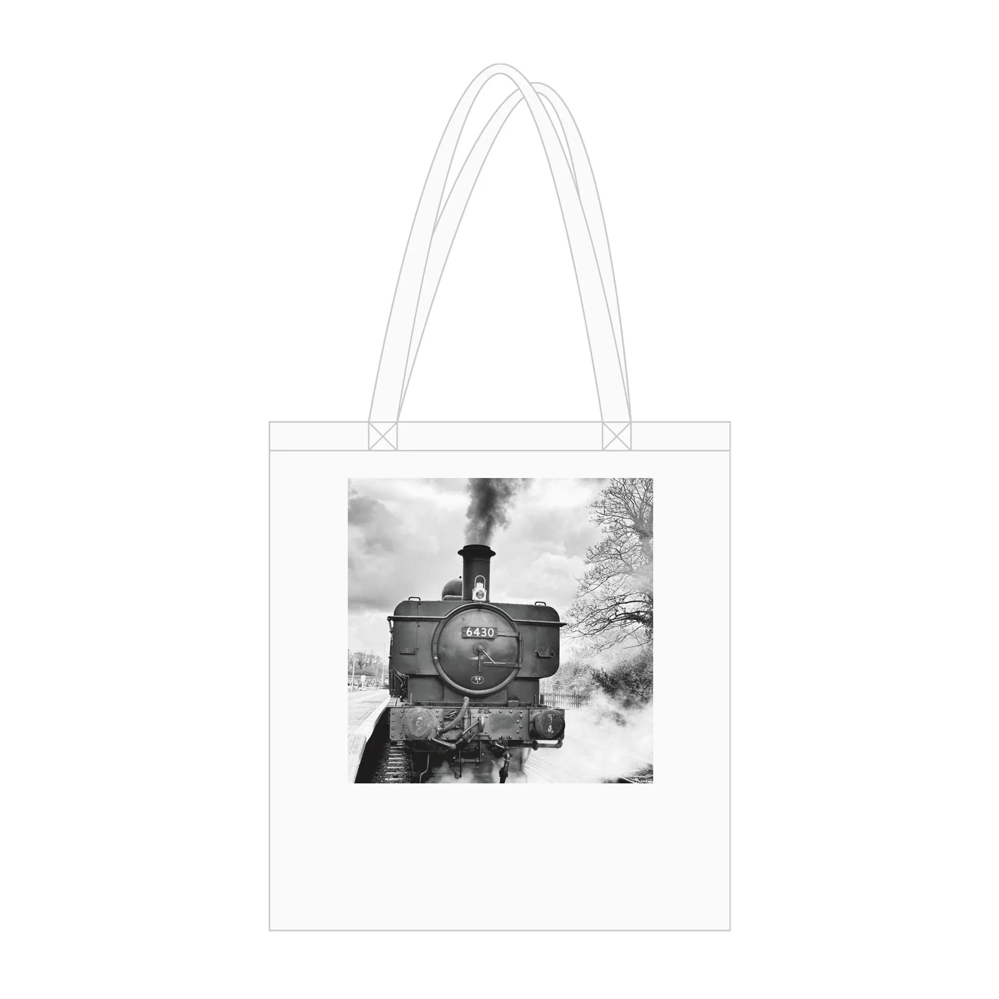 Gwilli Express Steam Train B&W  Organic Long Handles Tote Bag | SOL'S Stockholm 04091