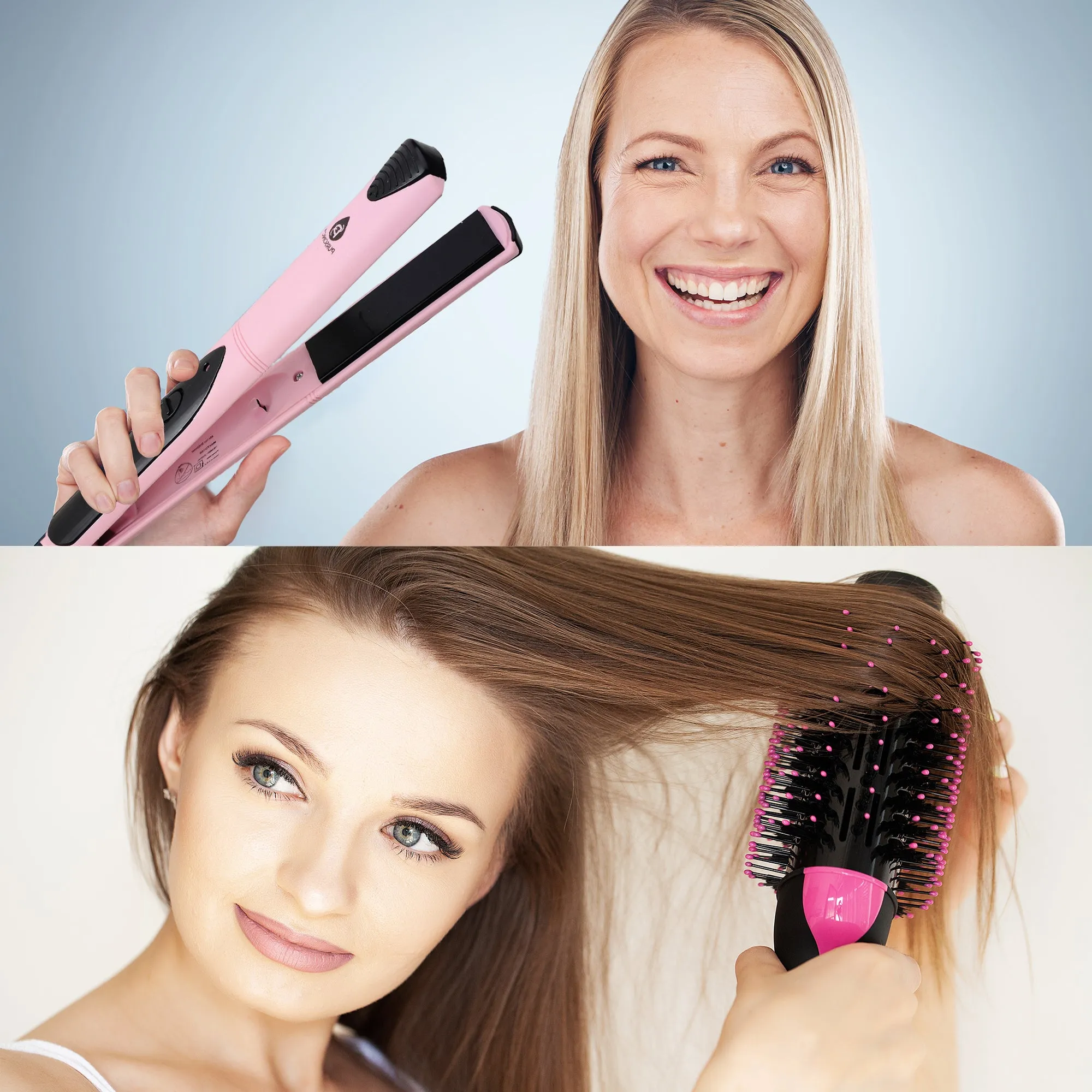 Hair Styling Power Bundle: One Step Hair Dryer & Volumizer Brush   Professional Salon Quality Flat Iron Hair Straightener With Free Travel Straightener