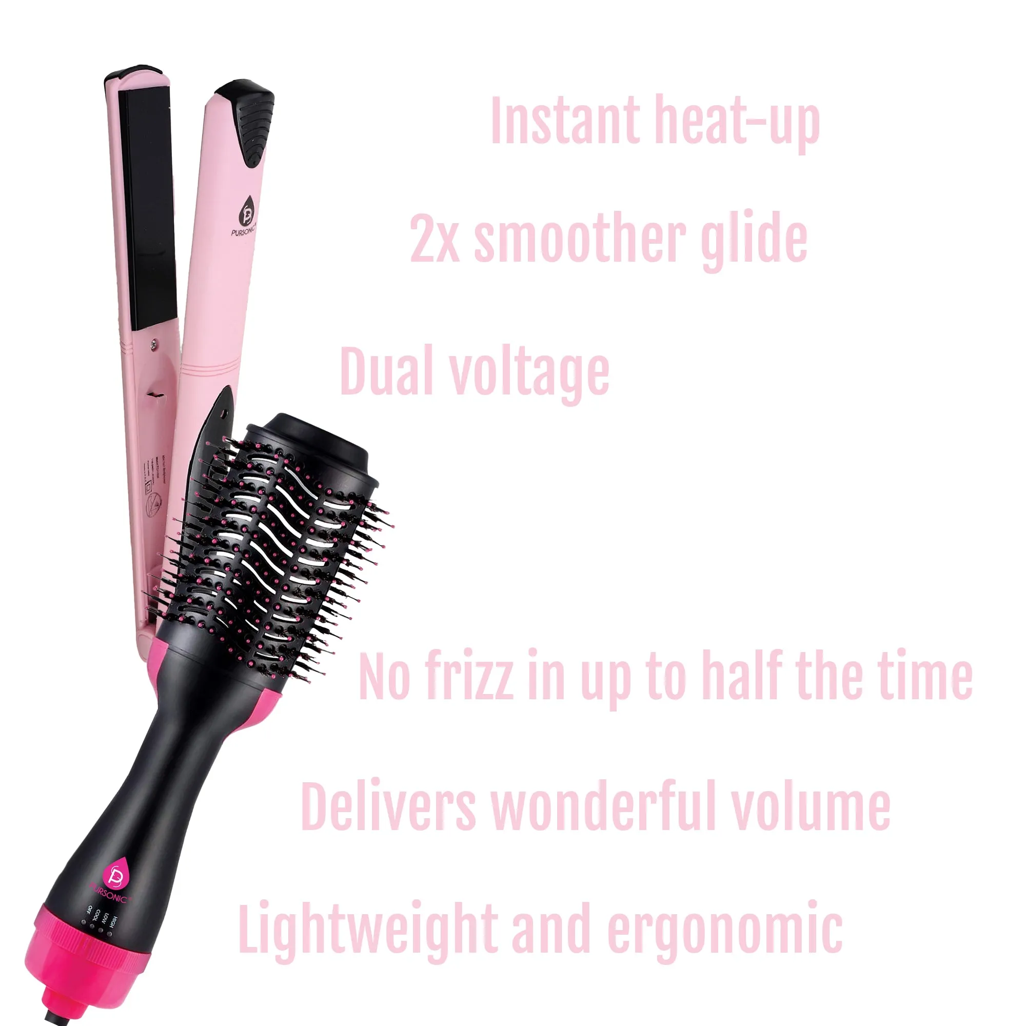 Hair Styling Power Bundle: One Step Hair Dryer & Volumizer Brush   Professional Salon Quality Flat Iron Hair Straightener With Free Travel Straightener