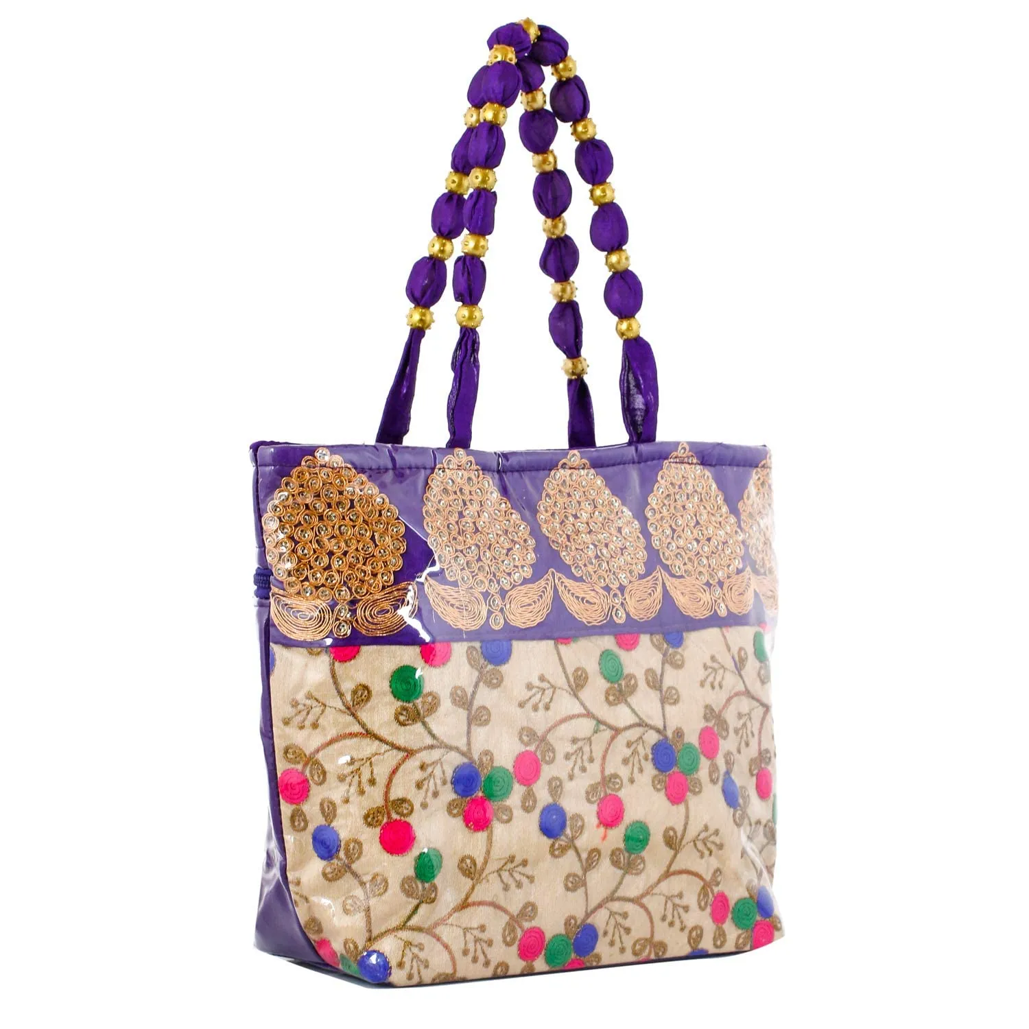 Heart Home Floral Design Silk Laminated Embroidered Women's Handbag (Purple) - CTHH13680