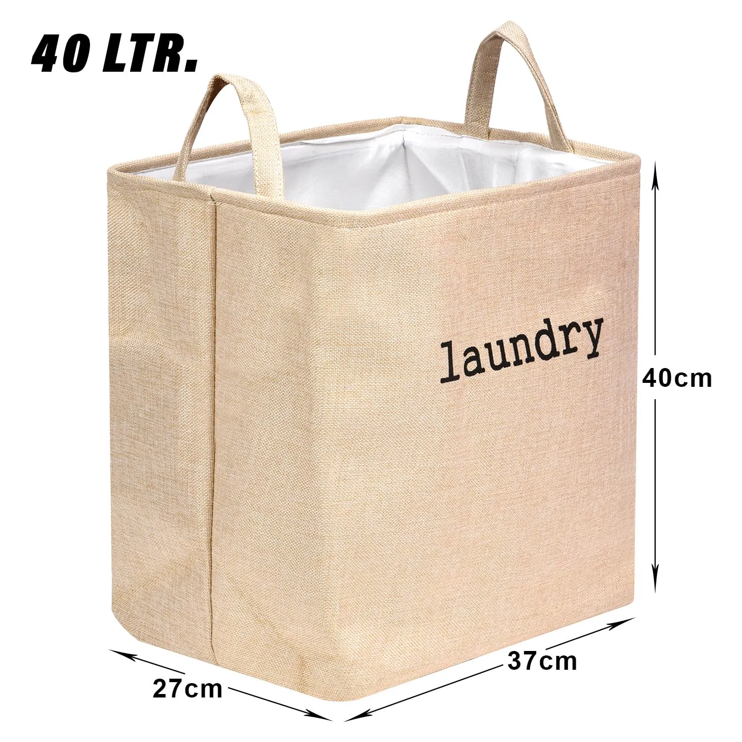 Heart Home Laundry Basket | Square Foldable Laundry Basket | Jute Storage Bag with Handles | Clothes Basket for Home | Toy Storage Basket | 40 LTR | Pack of 2 | Golden