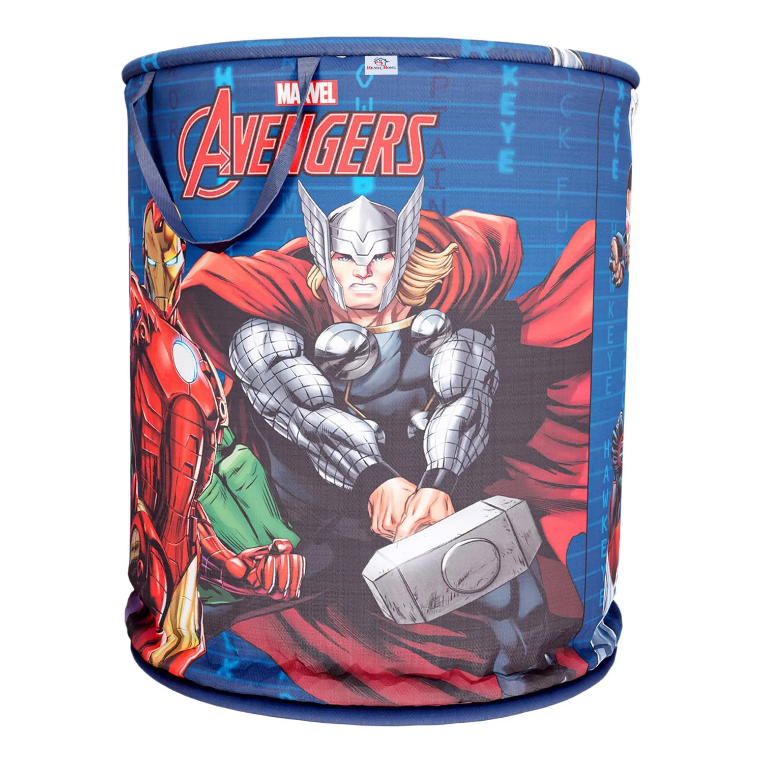 Heart Home Marvel Avengers Print Round Laundry Basket|Polyester Clothes Hamper|Waterproof & Foldable Round Laundry Bag with Handle,45 Ltr.Pack of 2 (Navy Blue)