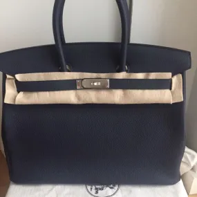 Hermès Birkin 35 Bleu Nuit/Orange Poppy Verso Togo Palladium Hardware PHW