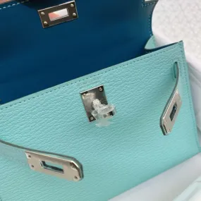 Hermès Kelly 20 Aqua/Cobalt Sellier Verso Chevre Mysore Palladium Hardware PHW