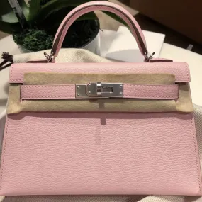 Hermès Kelly 20 Rose Sakura Sellier Chevre Mysore Palladium Hardware PHW