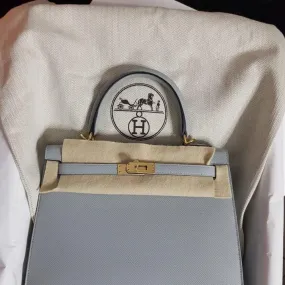 Hermès Kelly 25 Bleu Glacier Sellier Epsom Gold Hardware GHW