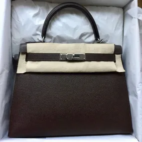 Hermès Kelly 28 Chocolat Sellier Epsom Palladium Hardware PHW