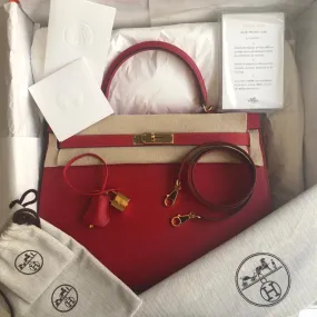 Hermès Kelly 35 Rouge Casaque Sellier Epsom Gold Hardware GHW