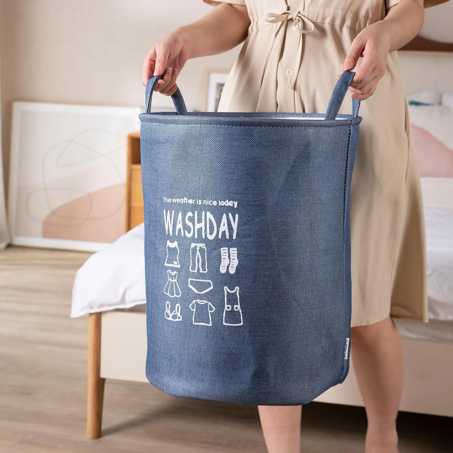 HOKIPO Folding Laundry Basket for Clothes, 43L - Blue