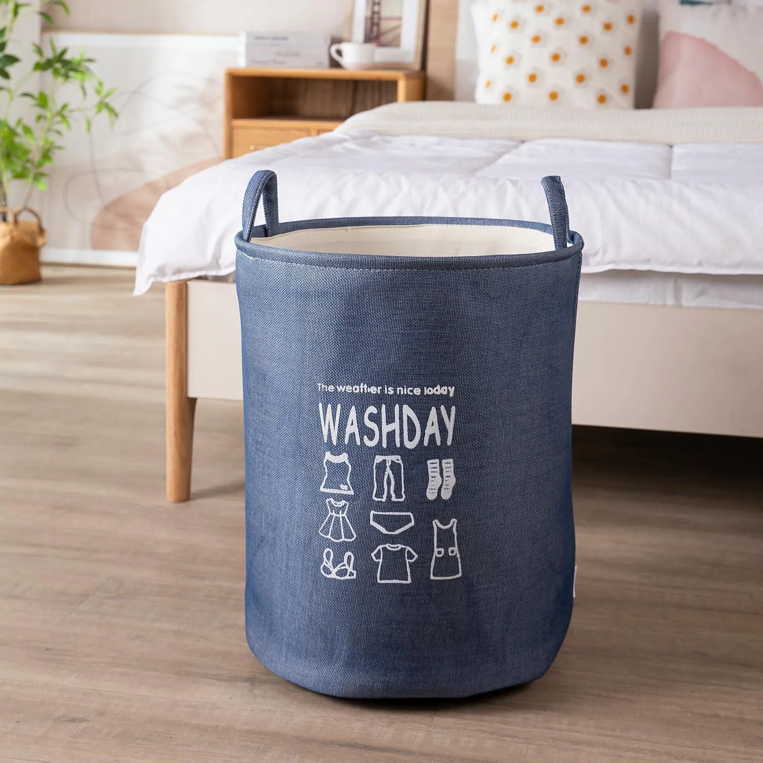 HOKIPO Folding Laundry Basket for Clothes, 43L - Blue