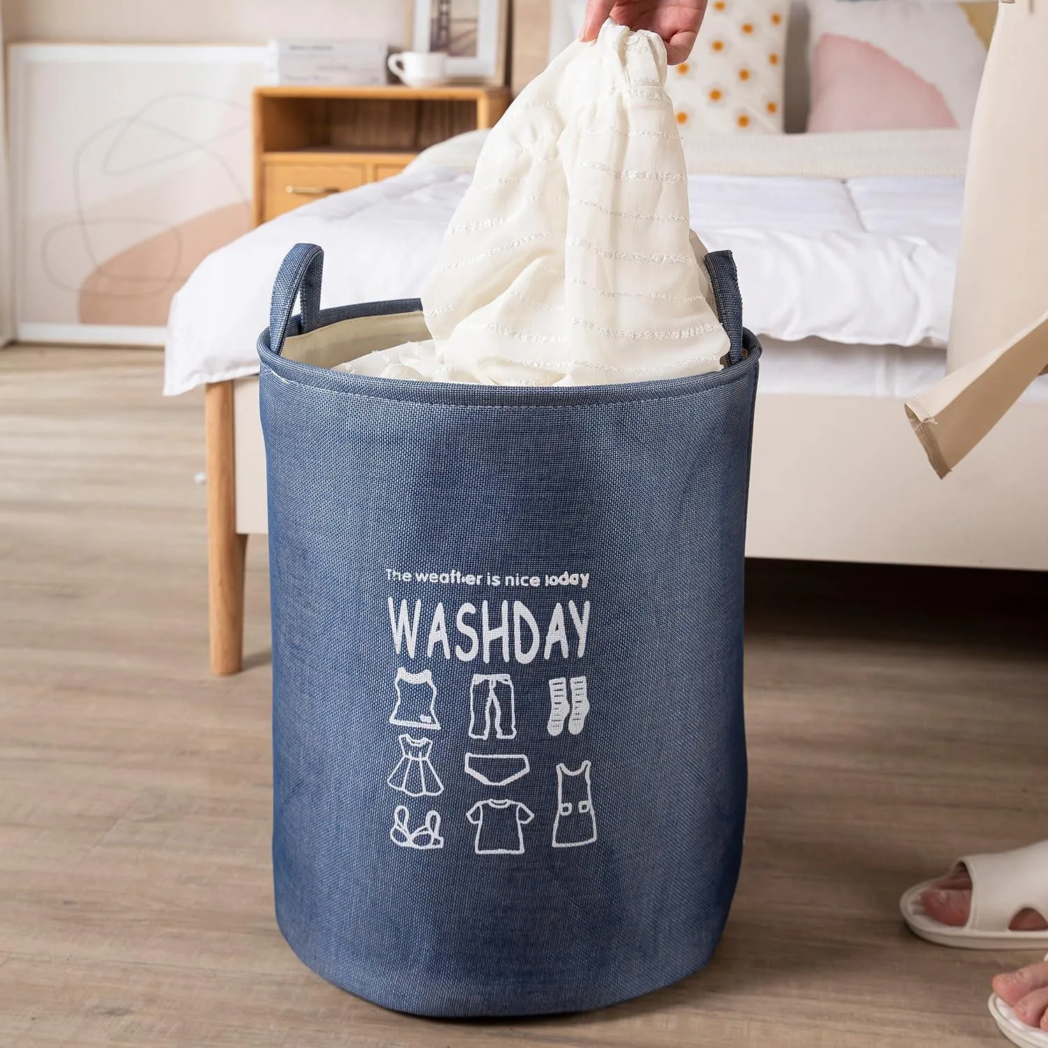 HOKIPO Folding Laundry Basket for Clothes, 43L - Blue