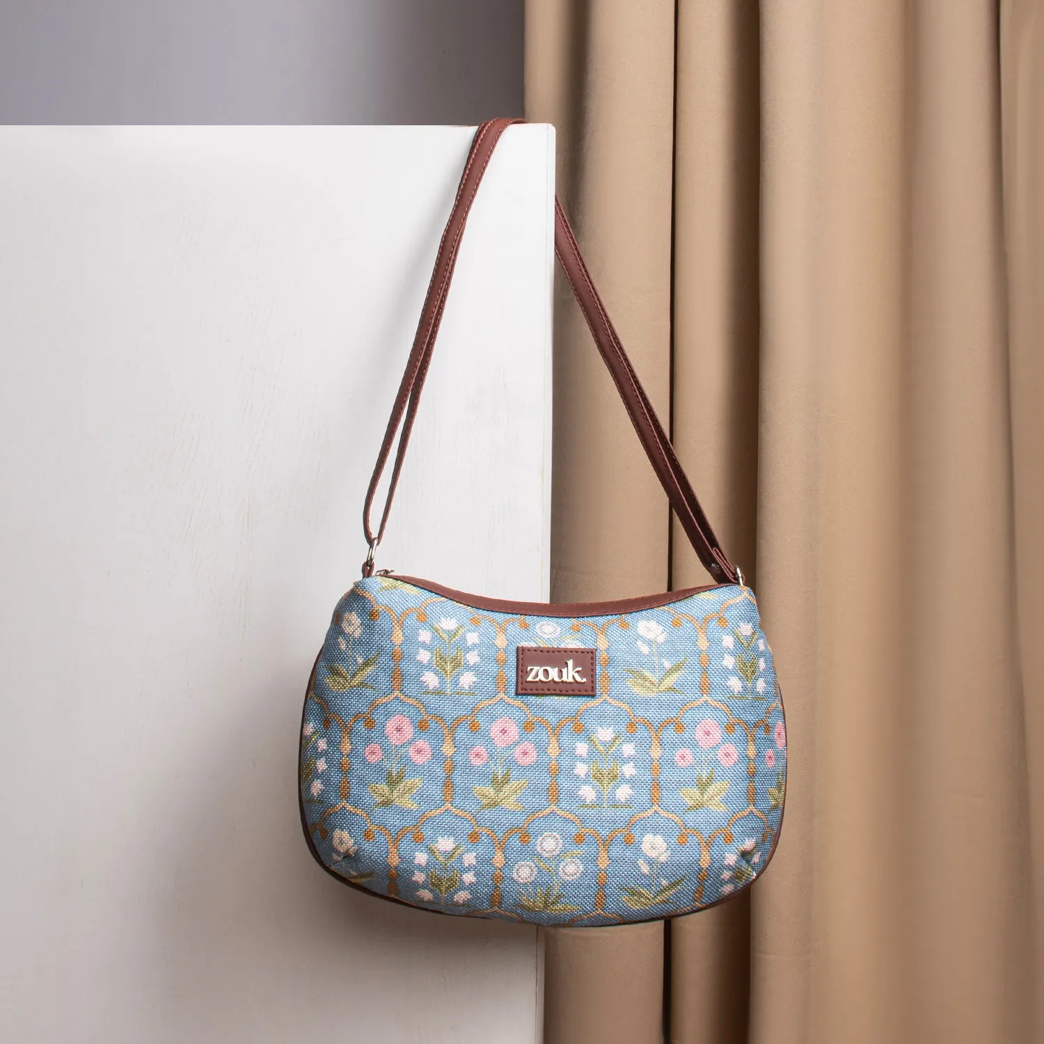 Jaipur Fresco Blue Structured Shoulder Bag